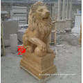 stone sitting lion with ball statue